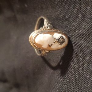 VINTAGE CAMEO 14K RING WITH DIAMOND